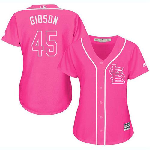 Cardinals #45 Bob Gibson Pink Fashion Women's Stitched MLB Jersey